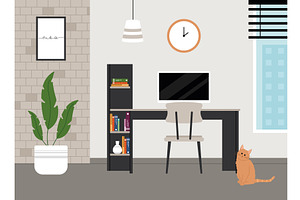 Home office workspace with desk and, an Object Illustration by studioDK