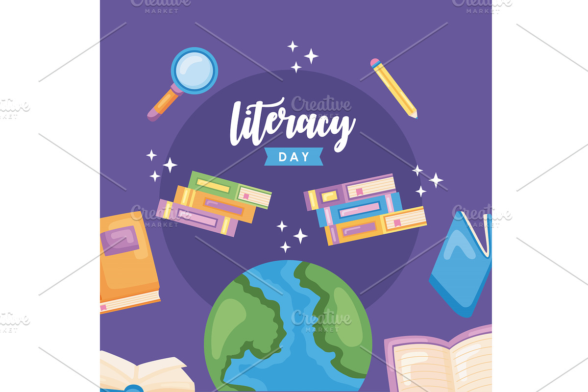 literacy day lettering poster, an Education Illustration by studiogstock