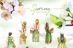 Watercolor Spring Cottage Clipart