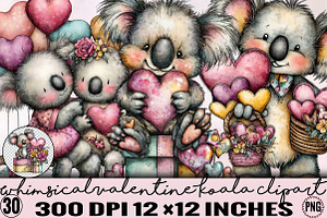 Whimsical Valentine Koala Clipart Bu, an Illustration by SVGArt