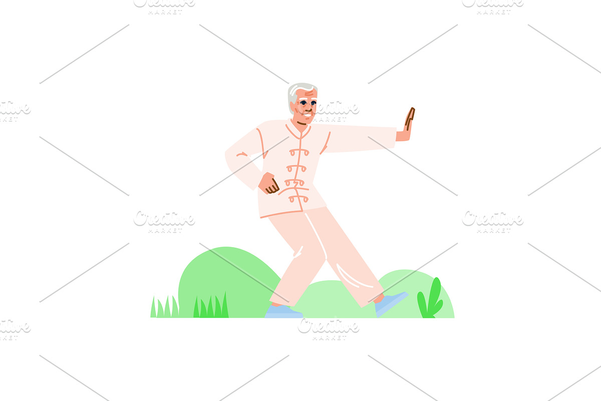 Senior man practicing tai chi chuan, an Illustration by pikepicture