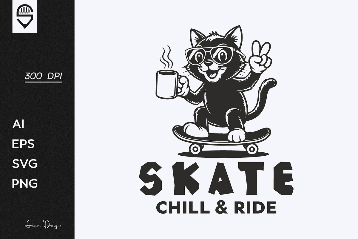 Cool Skateboarding Cat, T-shirt, an Animal Illustration by shaondesigns (Photo 1 of 5)