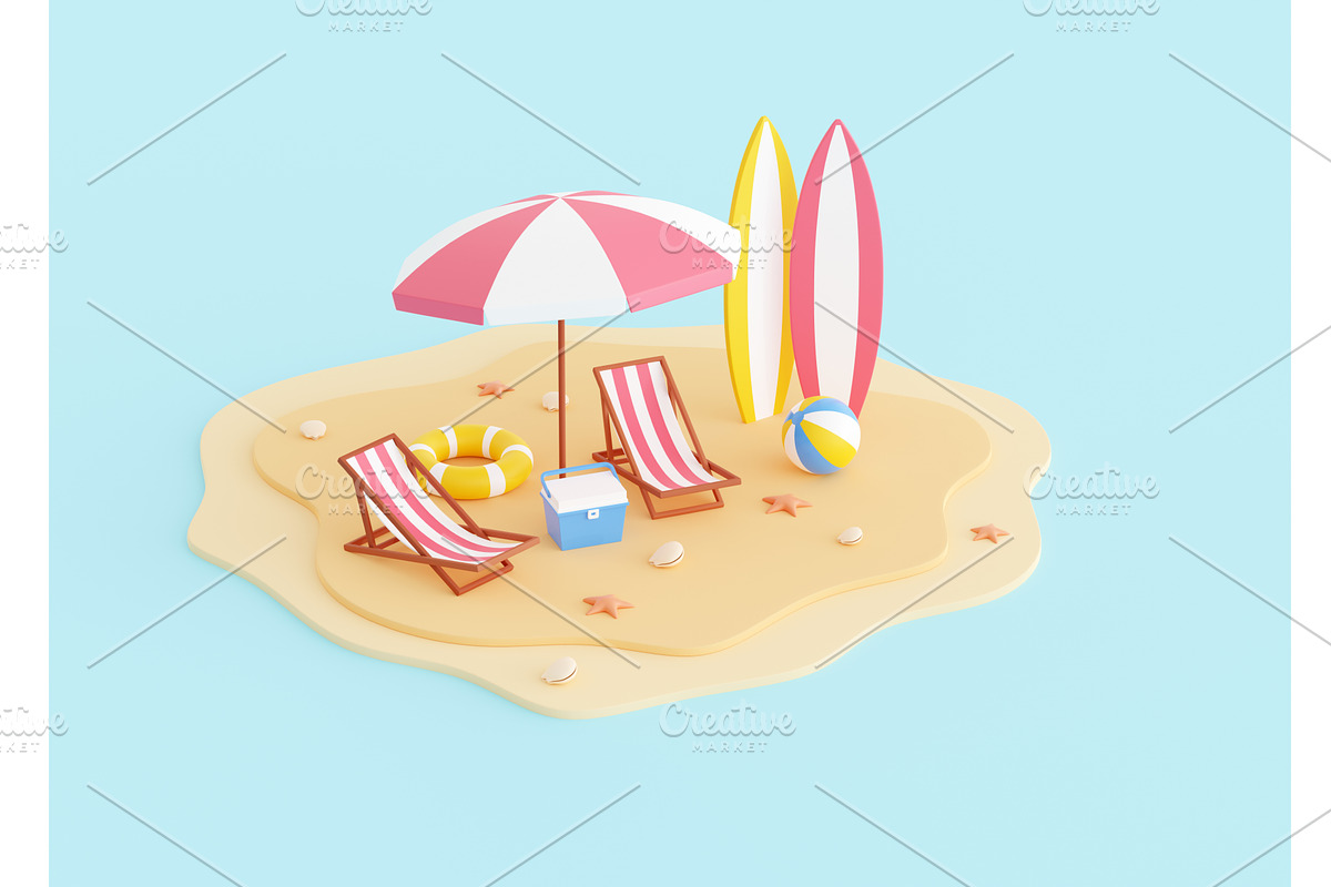 Summer beach vacation 3d render -, an Environmental 3D Model by YuliiaOsadcha