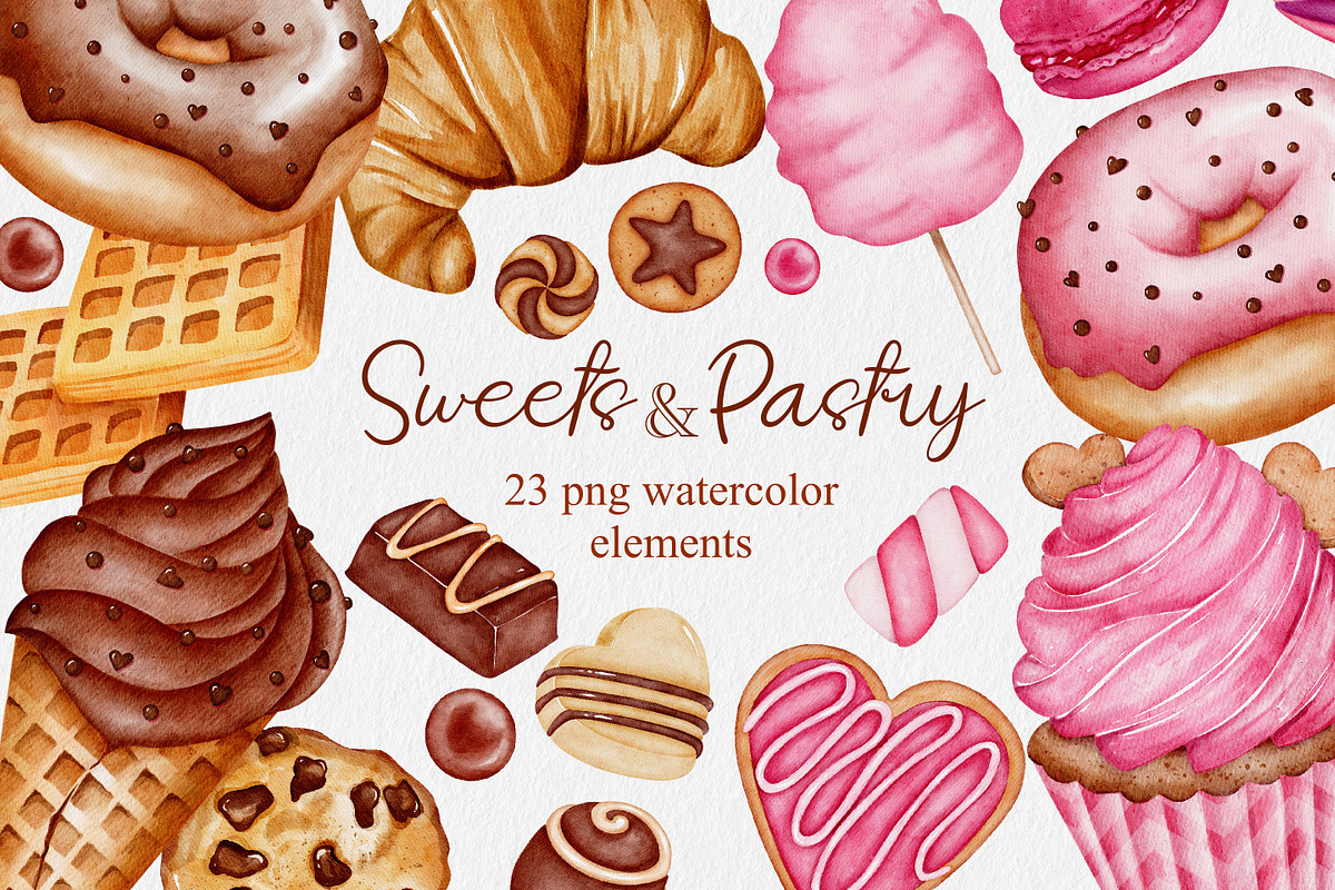 Watercolor Sweets and Pastry clipart, an Illustration by LuiDesignStudio (Photo 1 of 4)