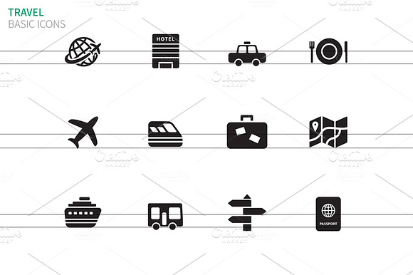 Travel Icons On White