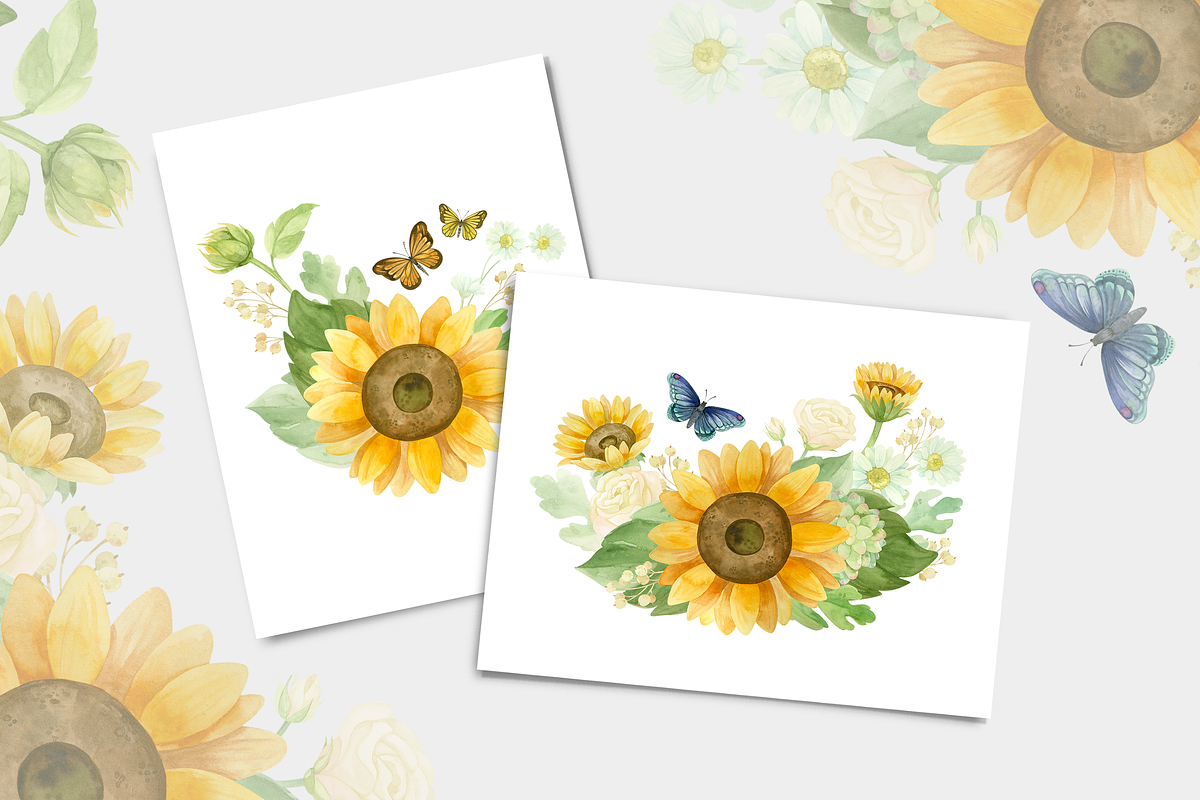 Sunflowers clipart, patterns, frames, a Decorative Illustration by Valin Malin (Photo 5 of 16)