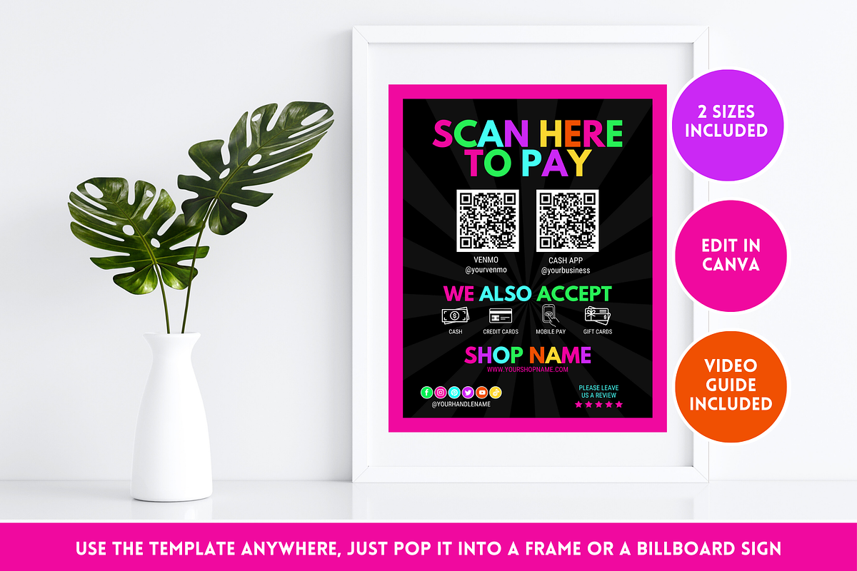Neon Scan to Pay Sign, a Stationery Template by SunshineStudioBoutique (Photo 4 of 10)