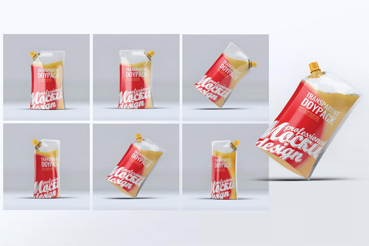 Transparent Doypack Package Mock-Up, a Packaging Mockup by DesignRushMarket (Photo 1 of 6)