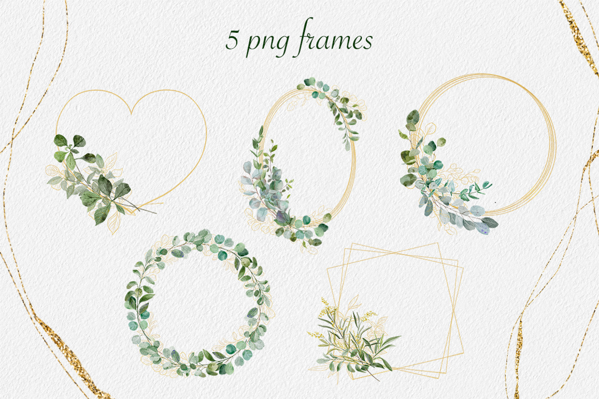 Greenery set, watercolor, gold line, a Decorative Illustration by mArtstore (Photo 8 of 10)