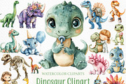 Watercolor Dinosaur Clipart, an Illustration by Craft Nest (Thumbnail 1 of 6)