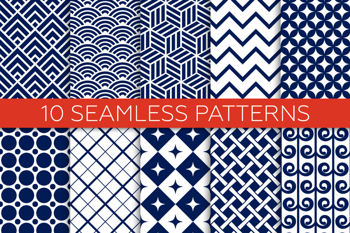 Set of geometric seamless patterns, a Background Graphic by mnke art studio