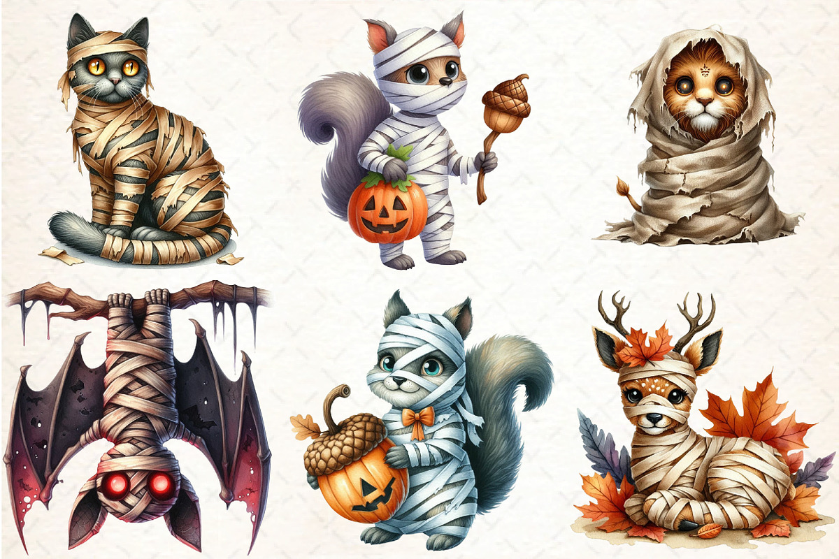 Halloween Mummy Animals Clipart, an Illustration by DreamCafeArt (Photo 4 of 7)