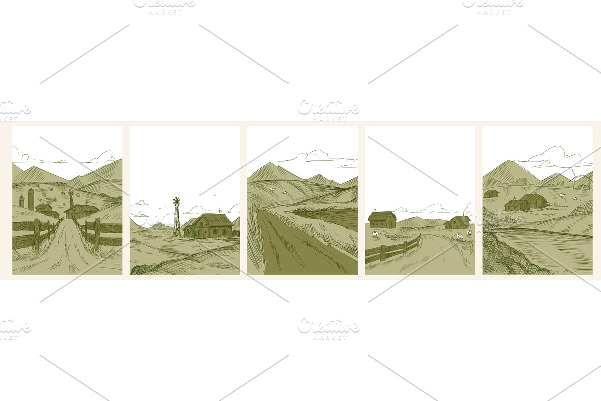 Set of farm sketches with, an Object Illustration by art PVP - market