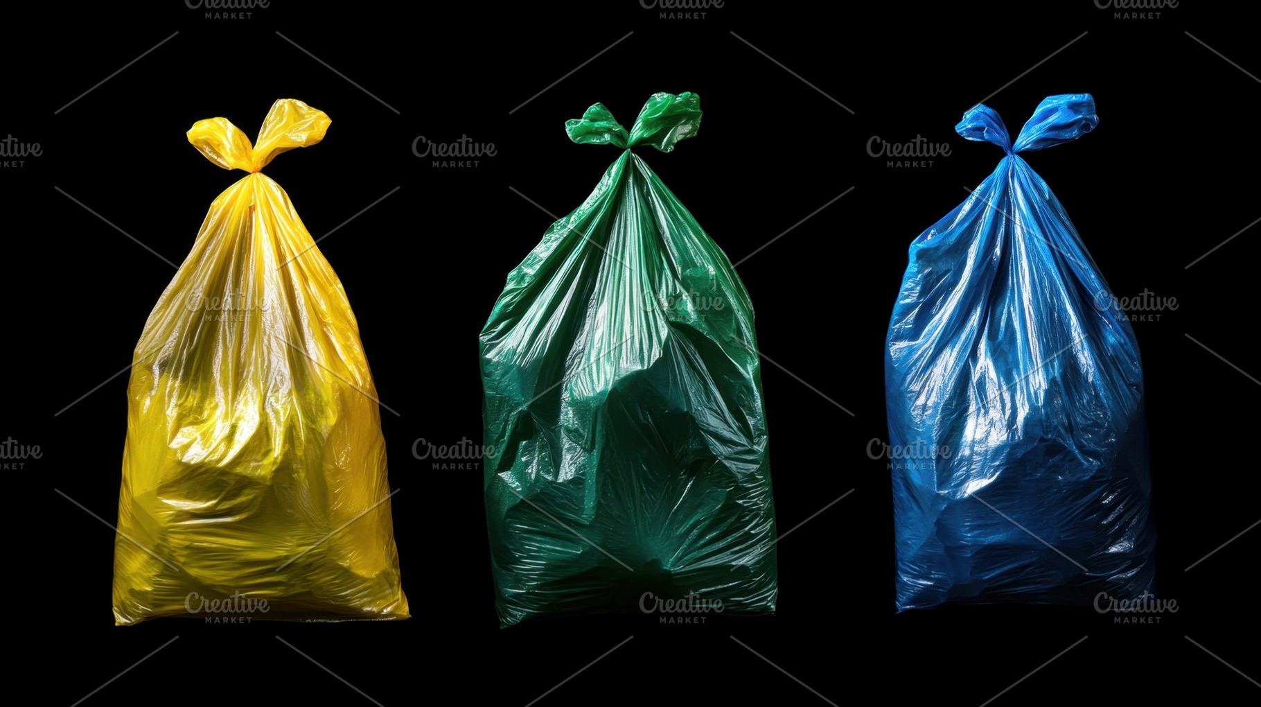 Colorful trash bags await disposal, a Photo by Beautiful things
