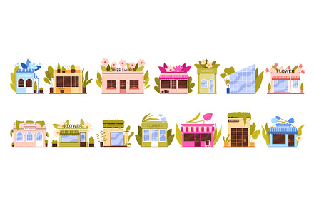 Flower shops set, front street view, an Object Illustration by Flashvector
