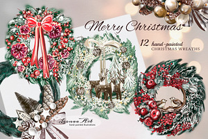 Merry Christmas Wreaths Clipart Set