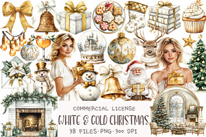 White & Gold Christmas Clipart, an Illustration by OK Design