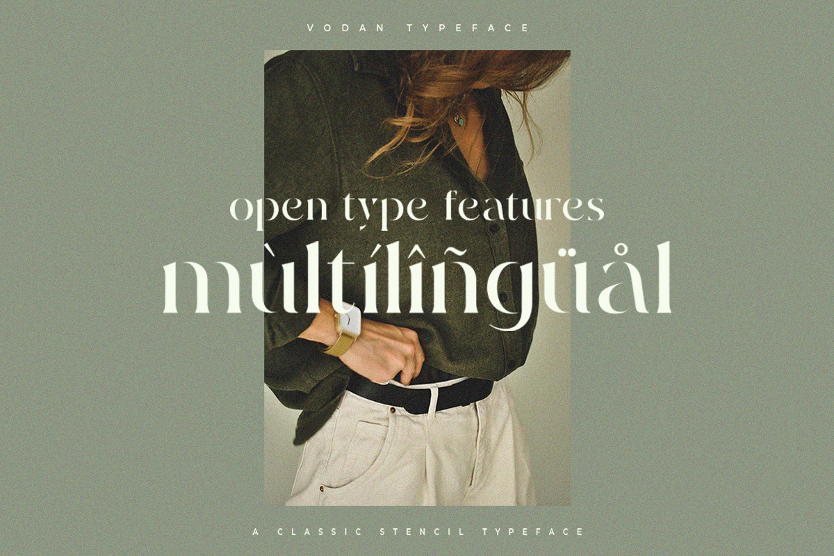 SALE! Vodan | Classic Stencil Font, a Serif Font by Pentagonistudio (Photo 8 of 10)