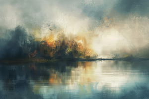 A painting featuring a body of water, a Photo by Iftikhar Alam