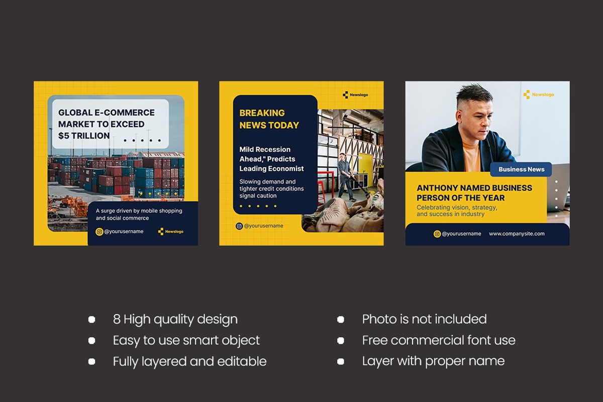 News Instagram Post Template, a Social Media Template by FDR Studio (Photo 2 of 4)