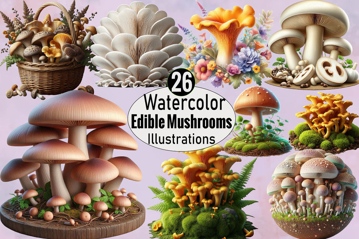Edible Mushrooms Sublimation Clipart, an Illustration by SVGArt (Photo 1 of 8)