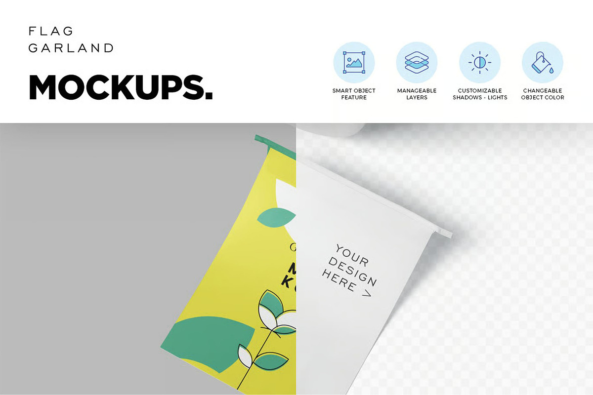 Garland Flag Mockups, an Advertising Mockup by megostudi0 (Photo 3 of 7)
