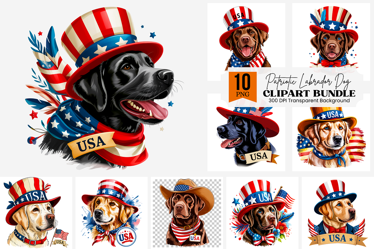 Patriotic Labrador PNG Bundle, a Graphic by Clipart Bloom (Photo 1 of 11)