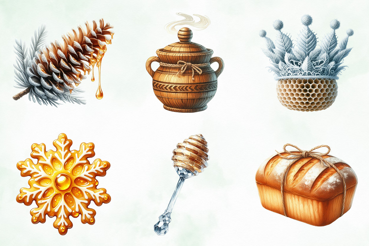 Watercolor Winter Honey Clipart, an Illustration by Creative Art (Photo 3 of 6)