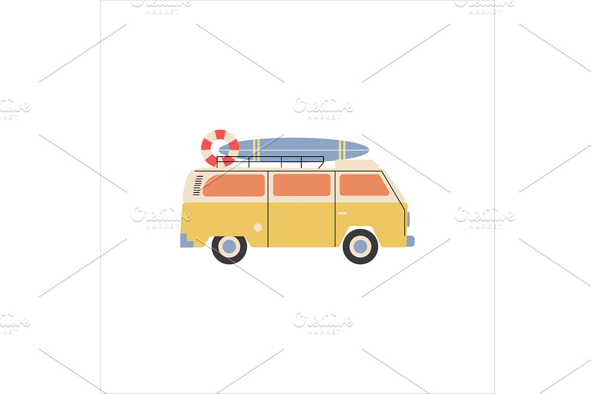 Camper van by the coast. Surfing, a Transportation Illustration by Mila Di Art