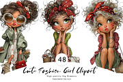 Cute Fashion Girl Clipart Bundle, a Seasonal Illustration by CreationArt (Thumbnail 1 of 7)