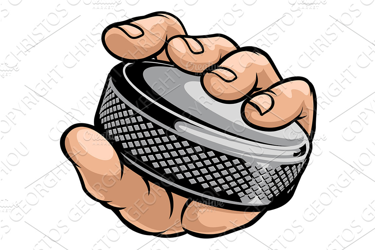 Hand holding Ice Hockey Puck Cartoon, an Object Illustration by Christos Georghiou