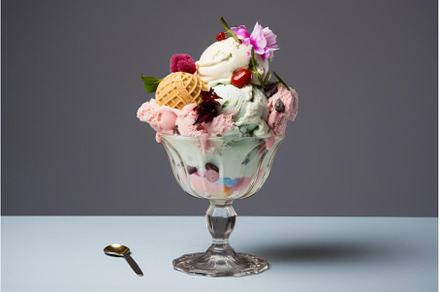 Melting ice cream sundae with waffle, a Food & Drink Photo by Ylivdesign