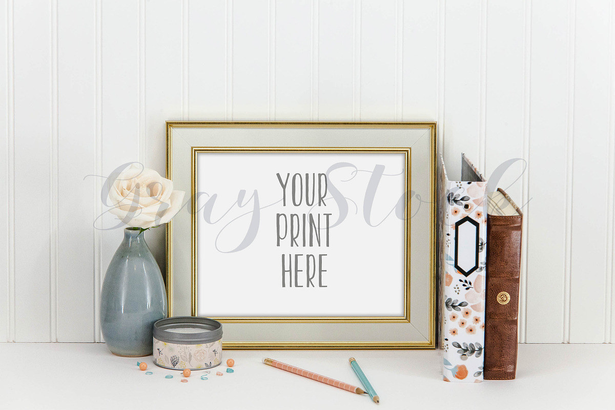 Desktop Horizontal Frame Mock Up, a Print Template by Gray Stock