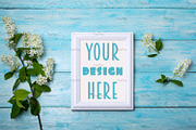 White frame mockup on blue, a Print Template by TasiPas (Thumbnail 1 of 4)