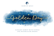 Golden Day Font with Extras & Shapes, a Script Font by Velliniki (Thumbnail 1 of 10)