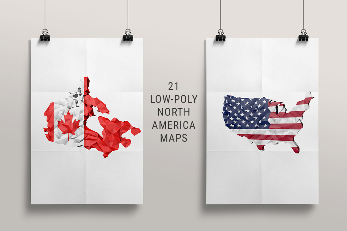 21 Low Poly North America Maps, an Illustration by Lukino (Photo 1 of 3)
