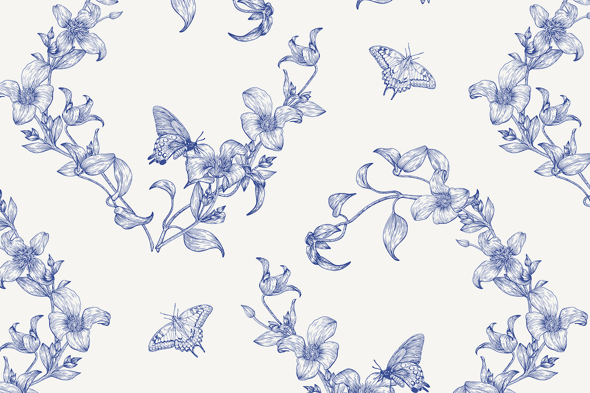 Vintage Seamless Patterns Toile Blue, a Pattern Graphic by ON_lineart_store (Photo 5 of 10)