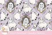 Cute Ghosts & Cats Halloween Seamles, an Illustration by CpSnowy (Thumbnail 1 of 5)