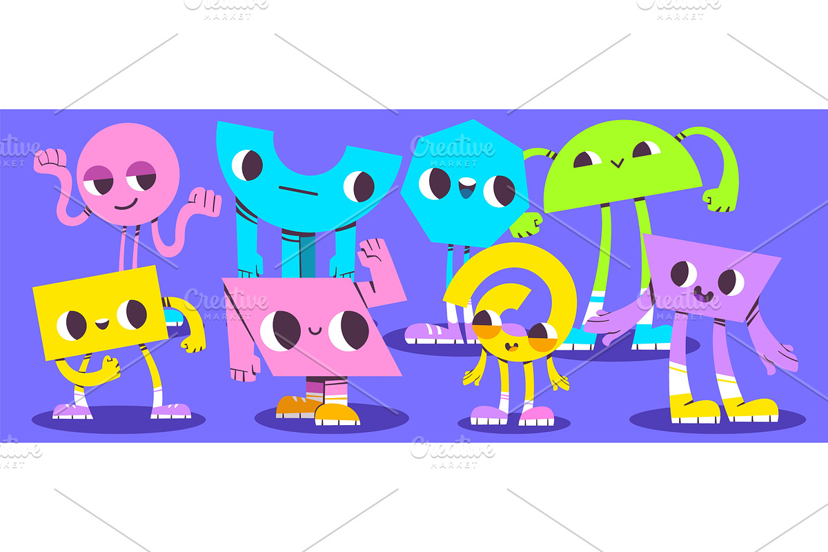 Geometric doodle faces set, an Education Illustration by art PVP - market