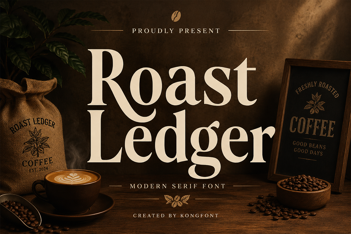 Roast Ledger - Modern Serif Font, a Serif Font by overlaytemplates (Photo 1 of 5)