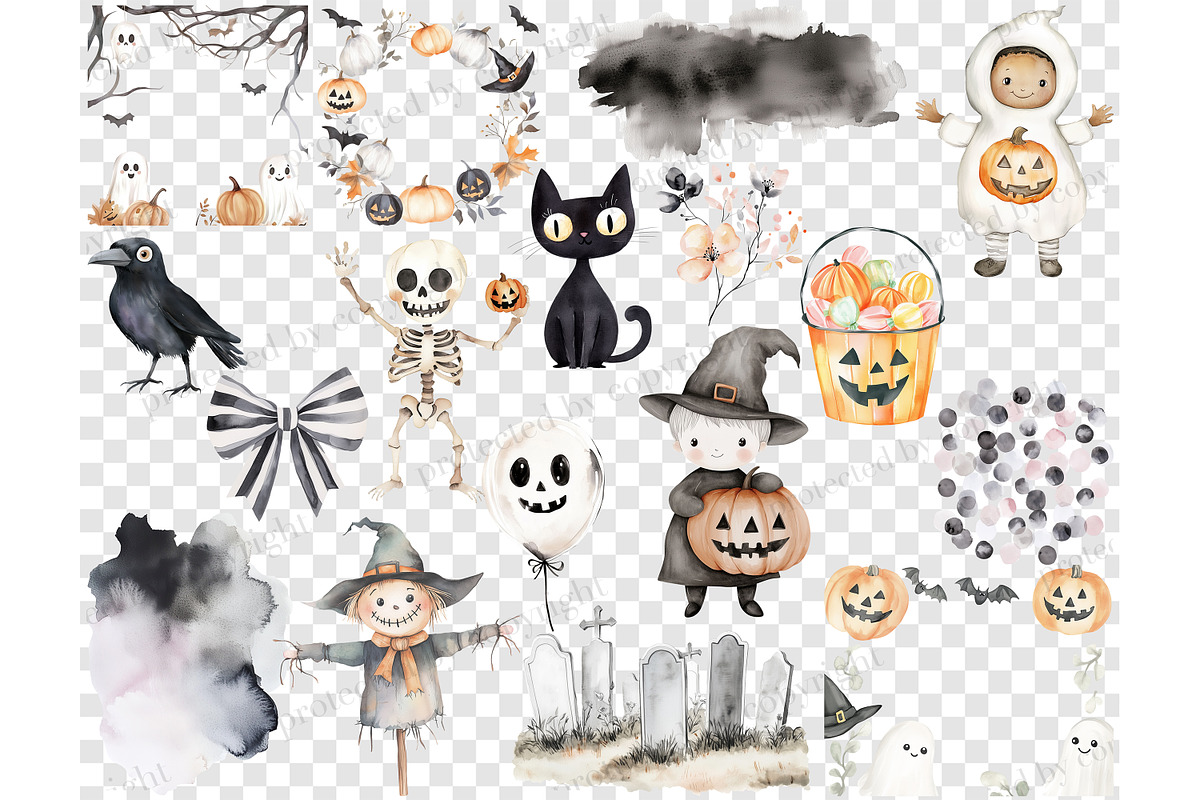Cute Halloween Clipart Set, a Person Illustration by GlamArtZhanna (Photo 6 of 6)