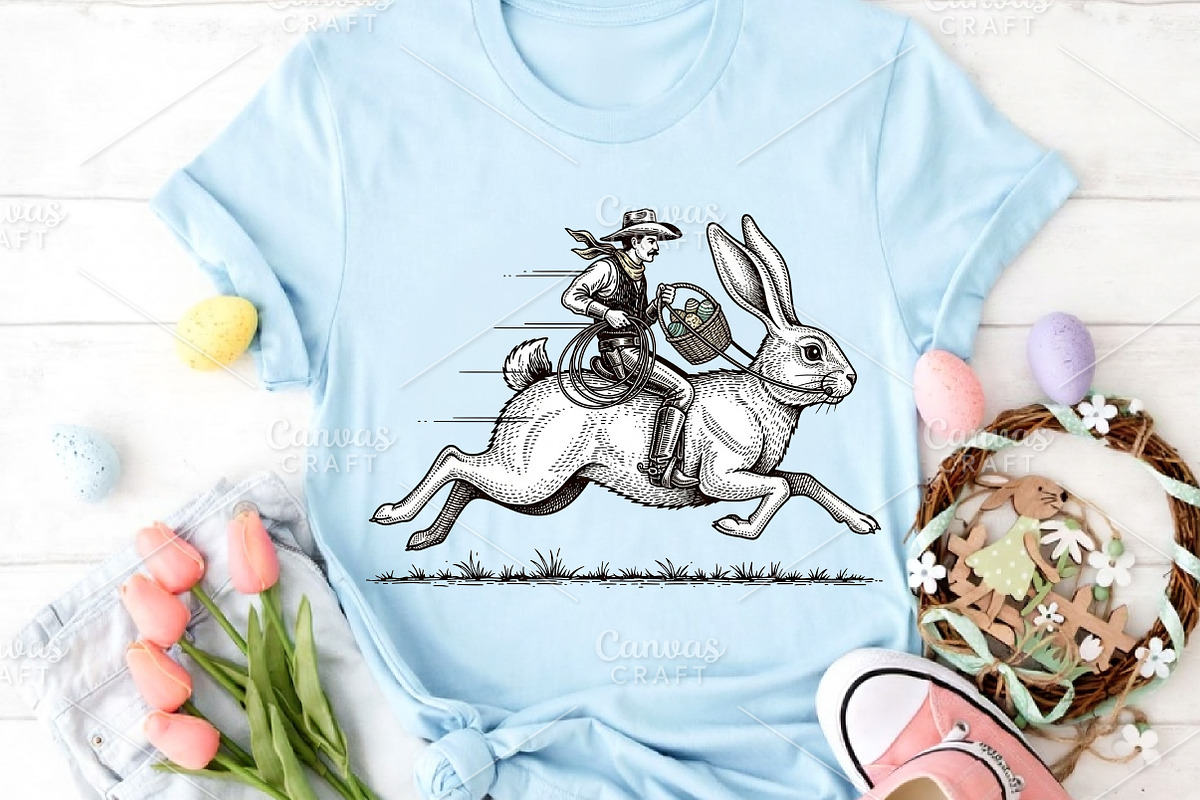 Cowboy Riding Easter Bunny PNG, an Illustration by Canvas Craft (Photo 3 of 6)