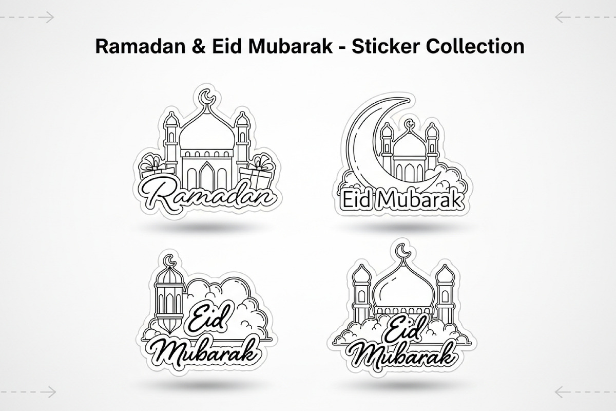 Ramadan and Eid Mubarak Outline, a Decorative Illustration by Saba Vector (Photo 2 of 3)
