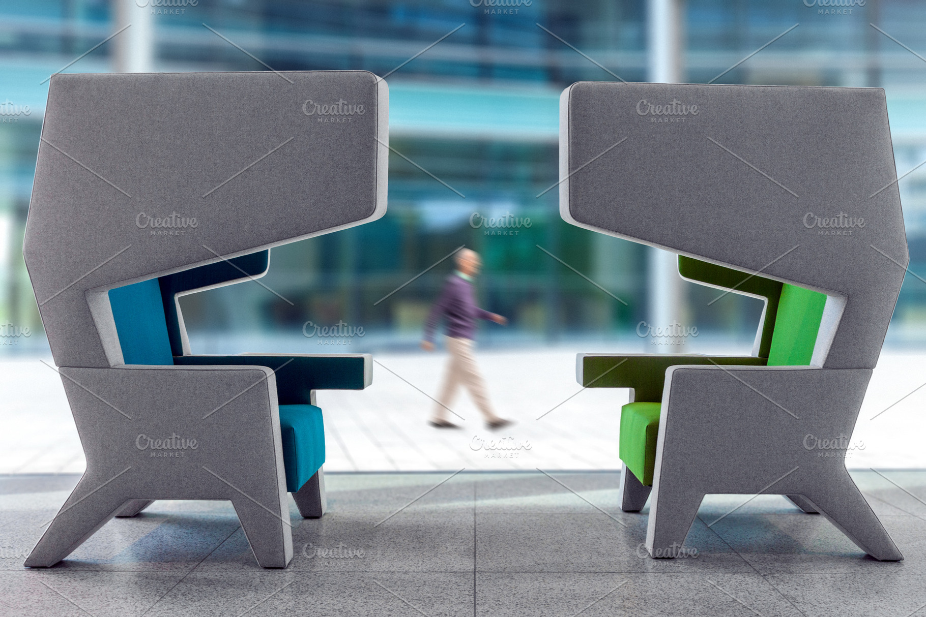 Two modern armchairs in waiting hall, an Architecture Photo by BOOCYS