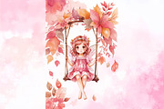 Pink Cute Autumn Fairy with Swing, a Seasonal Illustration by Craft Nest (Thumbnail 4 of 5)