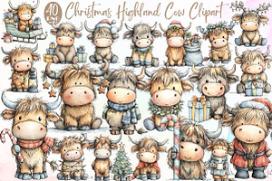 Christmas Highland Cow PNG Clipart, an Illustration by Sublimation Artist