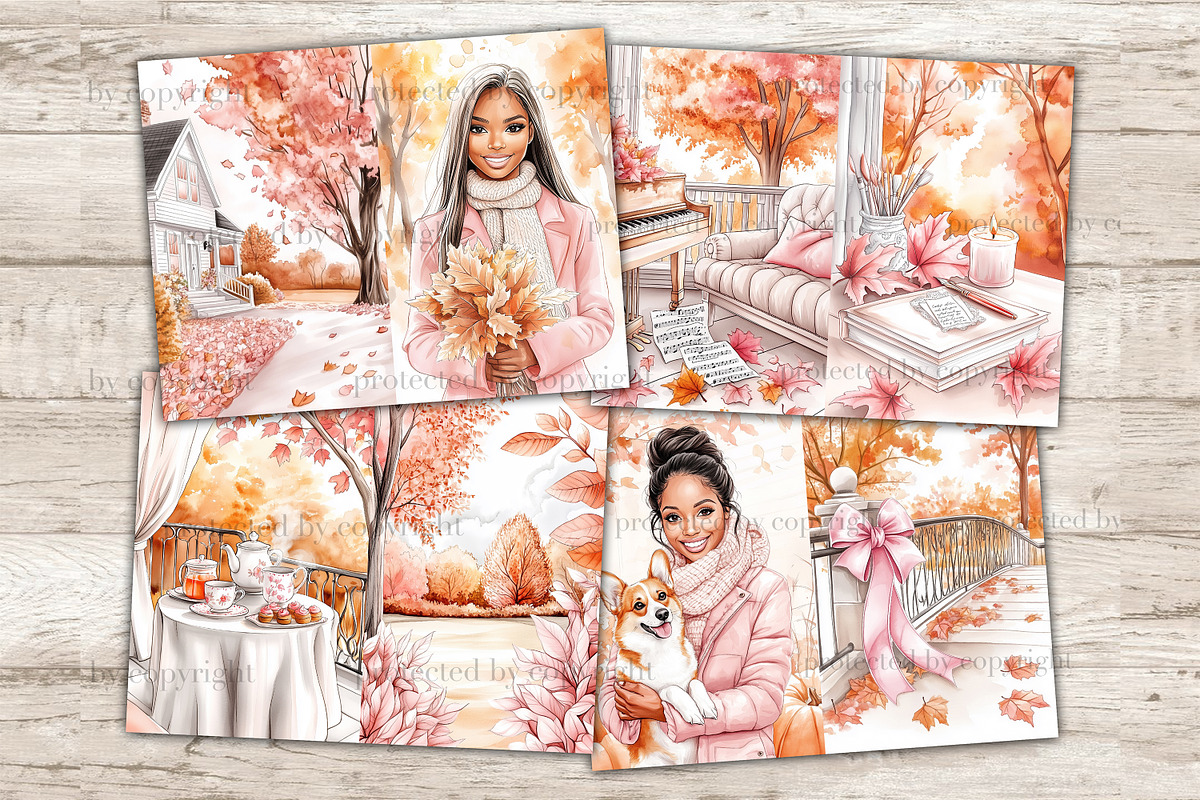 Pink Autumn Junk Journal Paper, a Seasonal Illustration by GlamArtZhanna (Photo 3 of 10)