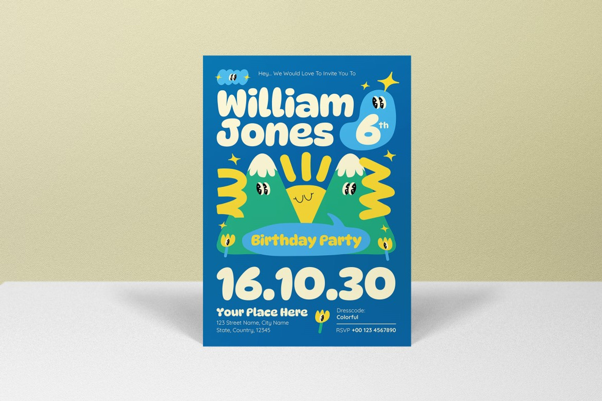 Blue Pink Birthday Party Invitation, an Invitation Template by graphicook (Photo 5 of 6)
