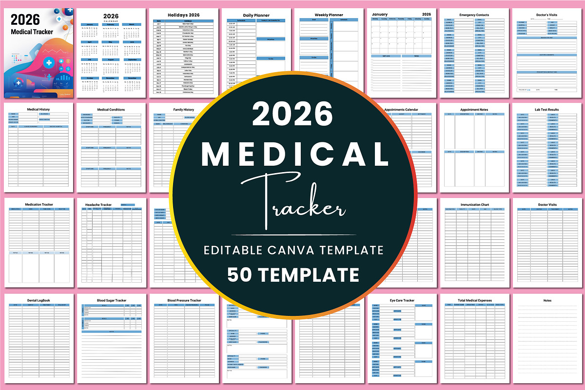 2026 Medical Tracker KDP Interior, a Stationery Template by Shumaya (Photo 1 of 6)