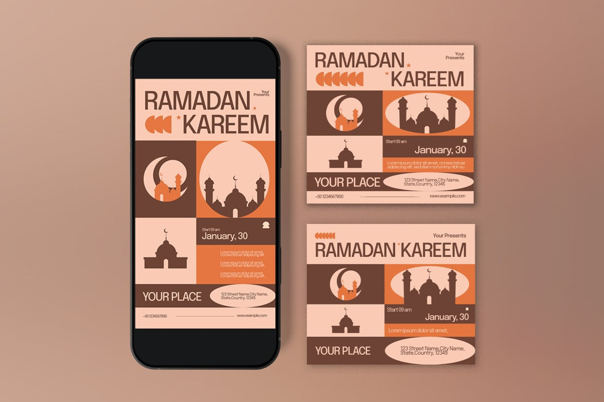 Cream Ramadan Kareem Flyer Set, a Flyer Template by graphicook (Photo 6 of 6)